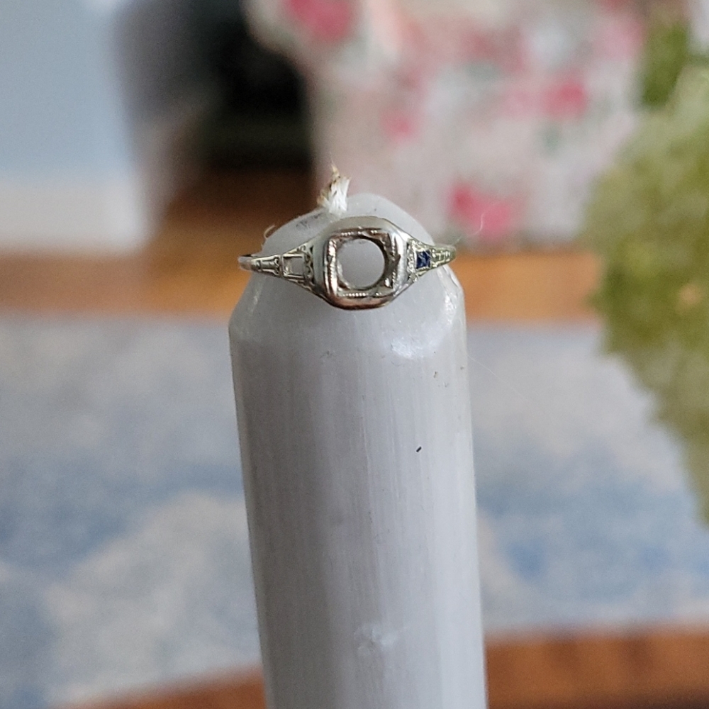 HP antique jewelry edwardian 18K solid white gold and sapphire setting - Picture 3 of 4
